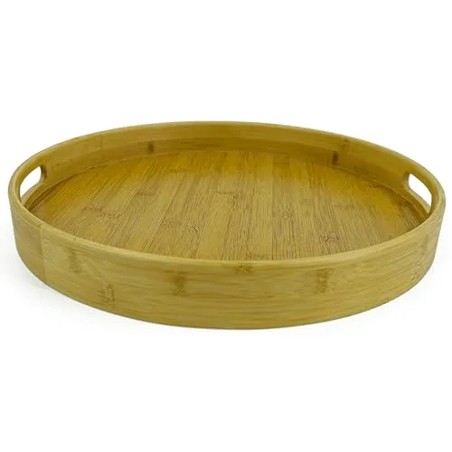MACOSA NO78124 Tablett rund Bambus 30 cm Holz mit Griff Dekoschale Deko-Tablett Tisch-Dekoration Holztablett Wohn-Accessoire Holzscale Dekotablett modern groß