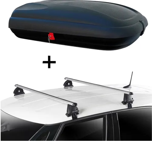 Dachbox VDPBA320 320 Liter carbonlook abschließbar + Dachträger VDP EVO ALU kompatibel mit für VW Golf V Plus (1K) 5 Türer 2005-2014