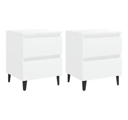 furnicato Nachttisch Schicker Weiß 40 x 35 x 50 cm mit Metallbeinen (2-St) - Eleganter Nachttisch mit industriellem Charme, ideal für dein Schlafzimmer. Mit zwei praktischen Schubladen und stabilen Metallbeinen bietet er viel Stauraum und verleiht deinem Raum eine moderne Note. Pflegeleichte Oberfläche für einfache Reinigung.