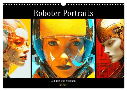 Roboter Portraits. Zukunft und Visionen - Wandkalender 2026 DIN A3 quer - Kalender für 2026 mit beeindruckenden Roboter Portraits, die eine neue Ära der Künstlichen Intelligenz zeigen. Ideal für Technik- und Kunstliebhaber!