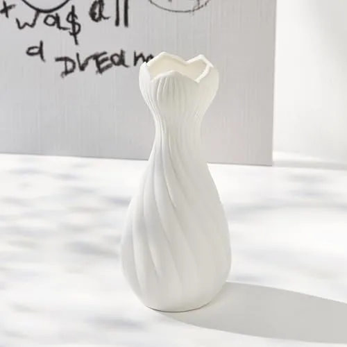 Keramikvase - Weiße Blumenvase für Pampasgras, moderne Dekoration mit ästhetischen Blumen für Tisch- und Wohn-dekor