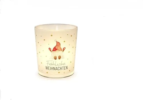 Weihnachtliches Windlicht, Dekoratives Glas Teelichthalter mit Weihnachtsmann-Motiv, Fröhliche Weihnachten Design, Festliche Tischdekoration