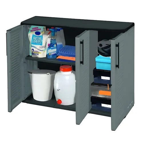 Wetterfester Gartenschrank 3-türig aus Kunststoff