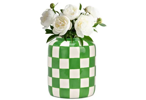 matches21 HOME & HOBBY Dekovase Blumenvasen Set kariert, grün weiß in Ø 12 x 14 cm (1 St), Moderne Keramik Vase als Wohnzimmerdeko