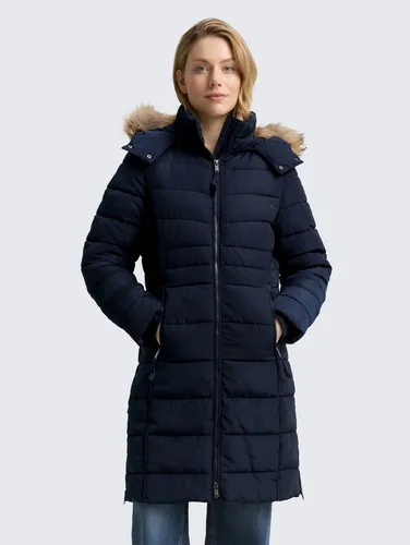 TOM TAILOR Steppmantel Puffer-Mantel mit abnehmbarer Kapuze blau XL (42) - Stylischer Steppmantel für kalte Tage, hergestellt aus recyceltem Polyester. Mit abnehmbarer Kapuze und praktischen Reißverschlusstaschen für zusätzlichen Komfort.