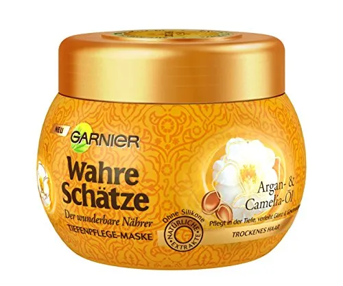 Garnier Haar-Maske, Argan-Ã–l, Camelia-Ã–l Für Trockenes Haar, Nährt Und Verleiht Geschmeidigkeit, Wahre Schätze, 1er Pack (1 X 300 Ml)