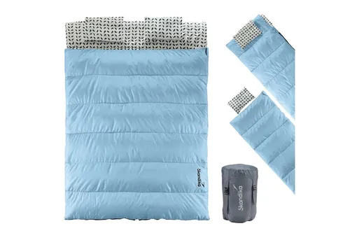 Skandika Deckenschlafsack Iceland Double | 3-Jahreszeiten Doppelschlafsack für Camping - Schlafsäcke: Vielseitiger 3-Jahreszeiten Schlafsack, der sich in zwei Einzelschlafsäcke verwandeln lässt, ideal für entspannte Nächte im Freien.