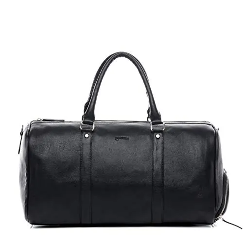 BACCINI Reisetasche echt Leder Weekender groß schwarz - 52 cm - Hochwertige Sporttasche XL aus echtem Leder, handgefertigt und ideal für Reisen. Mit abnehmbaren Schulterriemen und praktischem Handyfach.