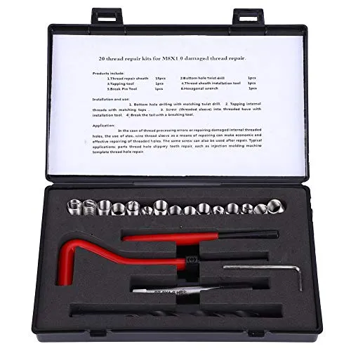 Gewindereparatur-Einsatzsatz, 20-tlg. M8x1-Gewindebohrersatz aus Edelstahl, Gewindereparatursatz für Innengewinde zur Reparatur der Einsatzhülse, typische Anwendungen für Hochspannungsschaltanlagen