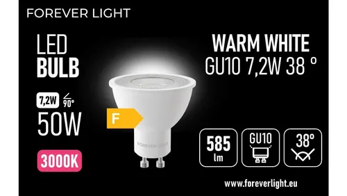 Żarówka LED GU10 38 7.2W 585lm 3000K klasa F Forever Light TELFORC 5907504519340