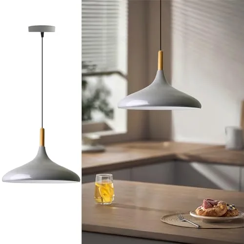 bamyum Champion Hängeleuchten - Elegante Hängelampe für Esstisch - Moderne Pendelleuchte aus Holz und Metall in Grau, ideal für Wohnzimmer und Küche. Mit einem Durchmesser von 35 cm sorgt sie für stilvolle Beleuchtung.