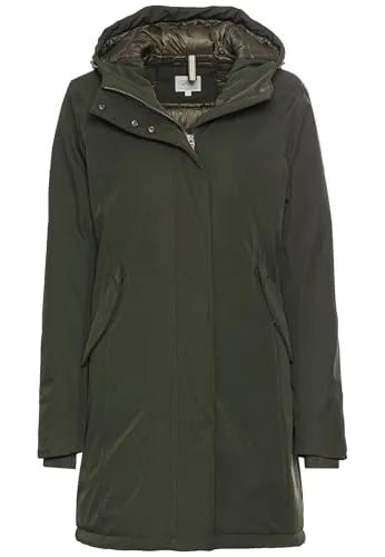 camel active Damen Funktionsmantel mit Kapuze Grün - Funktionsjacke für Damen, wasserabweisend und winddicht, ideal für aktive Outdoor-Aktivitäten, mit praktischen Seitentaschen und verstellbarer Kapuze.