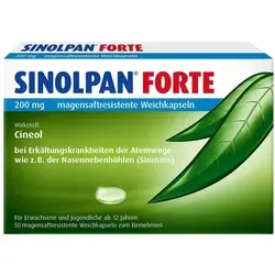 Sinolpan Forte 200 mg - Magensaftresistente Weichkapseln - Arzneimittel zur entzündungshemmenden und schleimlösenden Zusatzbehandlung bei Atemwegserkrankungen wie Bronchitis und Erkältungen. Ideal für Erwachsene und Jugendliche ab 12 Jahren.