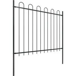 vidaXL Gartenzaun mit Bügel-Design aus Stahl 3,4 x 1,5 m Schwarz - Metallzaun aus pulverbeschichtetem Stahl, stabil und langlebig, ideal für elegante Gartenabgrenzungen mit einfachem Montagezubehör.
