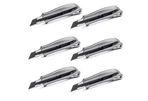 HAC24 Cuttermesser Profi Cuttermesser Teppichmesser Universalmesser Paketmesser, (6-tlg), aus Aluminium, mit scharfer Klinge