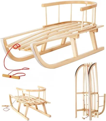 Holzschlitten aus Buchenholz mit Rückenlehne