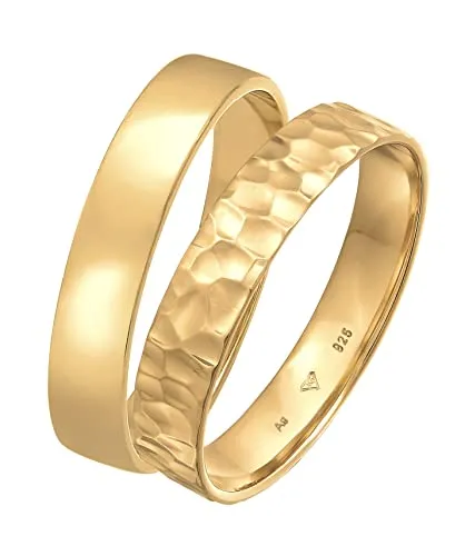 Kuzzoi Herrenringe Set Silber, 2 Stück Bandringe - Elegantes Ring Set für Herren aus 925 Sterling Silber, vergoldet im Hammerschlag Look. Ideal als Freundschaftsringe, in verschiedenen Größen erhältlich und perfekt als Geschenk.
