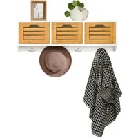 SoBuy Wandgarderobe FHK19, Flurgarderobe mit 4 Haken und 3 Körben