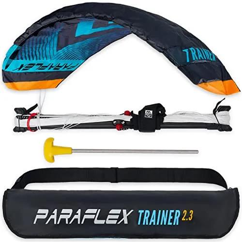 Wolkenstürmer® Paraflex Trainer 3-Leiner Lenkmatte 2.3 (türkis) - Flugfertiger Kite - Drachen – Ideal für Einsteiger im Kitesport, der sofort einsatzbereite Trainerkite mit robustem Ripstop Polyester und umfangreichem Zubehör sorgt für unvergessliche Abenteuer!