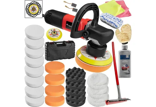tectake® Profi Exzenter Poliermaschine - 28-tlg. Autopflege Set - Poliermaschine mit 710W Leistung, ideal für Kratzerentfernung und Hochglanzpolitur auf Auto, Motorrad und Möbel. Inklusive umfangreichem Zubehör für perfekte Ergebnisse.