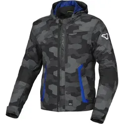 Macna Riggor Camo Textiljacke - Wasserdicht, Schwarz/Blau/Grau - L - Motorradjacke mit abnehmbarer Kapuze und Easy Cuff für optimalen Komfort. Wasserdicht, reflektierend und mit Sicherheitszertifizierung für sorgenfreies Fahren.