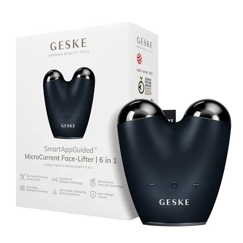 GESKE SmartAppGuided™ MicroCurrent Face-Lifter 6 in 1 - Mikrodermabrasion- & Gesichtspeeling-Geräte mit innovativer Mikrostromtechnologie für schmerzfreies Facelifting und strahlende Haut.