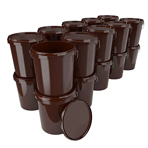 20x Eimer mit Deckel 16 Liter Braun - lebensmittelecht luftdicht und stabil, Leer Eimer mit Griff und Verschluss Deckel für Lebensmittel Chemie Wand Farbe Waschpulver Klebstoffe geeignet