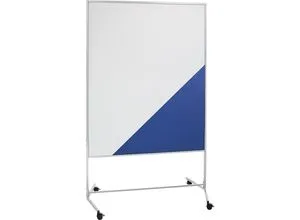 eurokraft basic Moderationswand, mobil, Textilbezug / Whiteboard, BxH 1200 x 1500 mm, blau