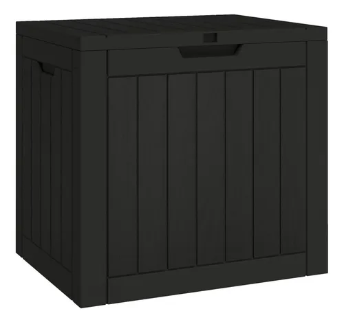 furnicato Gartenbox Schwarz 55,5x43x53 cm - Praktische Gartenbox mit 118 L Stauraum, ideal zur Aufbewahrung von Gartenmöbeln und Werkzeugen. Robustes Polypropylen in Holz-Optik sorgt für Langlebigkeit und einfache Pflege. Ergonomische Griffe für einfachen Transport.