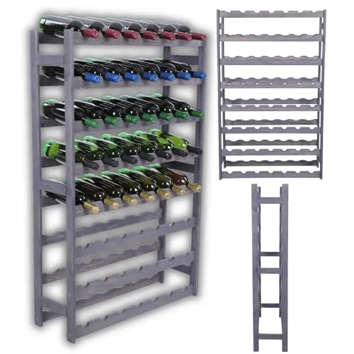 MODO24 Weinregal für 56 Flaschen aus massivem Kiefernholz - Praktisches Flaschenregal aus hochwertigem Kiefernholz für die stilvolle Lagerung von 56 Weinflaschen. Ideal für Zuhause oder Gastronomie – einfach zu montieren und sorgt für optimalen Weinschutz.