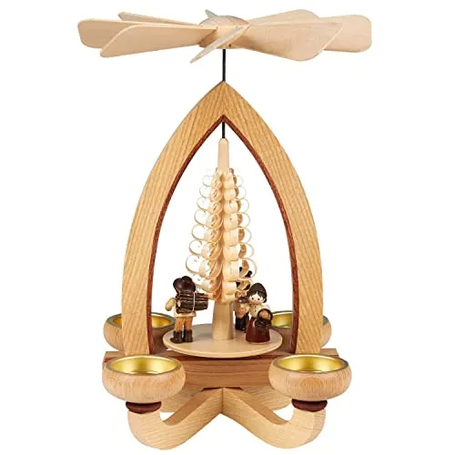 Seiffener Volkskunst | Erzgebirgische Teelichtpyramide klassisch | 28 cm Weihnachtspyramide | traditionelle Volkskunst aus dem Erzgebirge | Waldleute