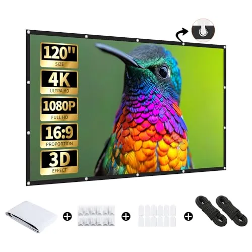 AURZEN Leinwand Beamer 120 Zoll, 3m Groß Beamer Leinwand, 4K HD | Knitterfrei | 16:9 verdickter Projektor Screen für Outdoor Heimkino Garten Terrasse Camp (Easy Aufhängend)