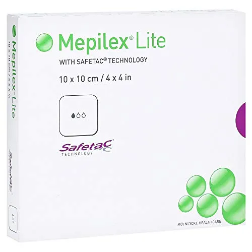 MEPILEX Lite Schaumverband 10x10 cm steril - 5 St - Erste-Hilfe-Heftpflaster & Verbandsmaterial, hautfreundlicher Schaumverband für sanfte Wundversorgung und schnelle Heilung