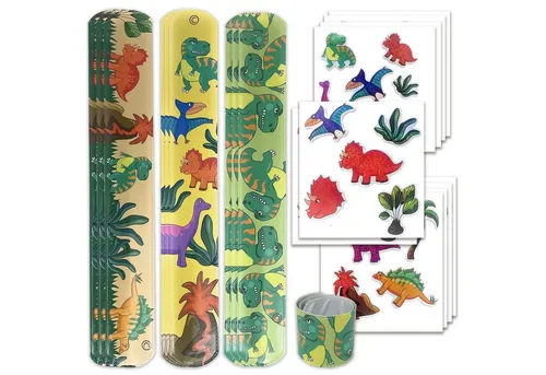 AMLI Armband Dino Schnapparmband Sticker Set, Knickarmbänder und Aufkleber Dinosaurier 10er Set Astro