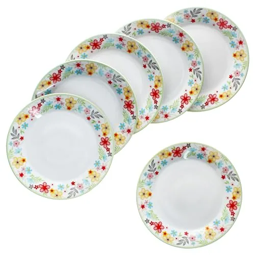 MamboCat 6er Set Blümchen Kuchenteller - Bunte Porzellan-Frühstücksteller für 6 Personen, ideal zum Servieren von Salat, Dessert und mehr. Robust, spülmaschinen- und mikrowellengeeignet – perfekt für jeden Anlass!