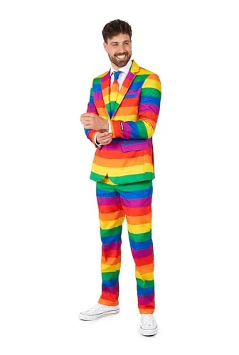Suitmeister Herren Business-Anzug Rainbow XXL - Kostüm-Outfits für Erwachsene, perfektes Regenbogenkostüm für Partys und Pride-Events, Slim Fit für eine stilvolle Passform, inklusive Blazer, Hose und Krawatte.