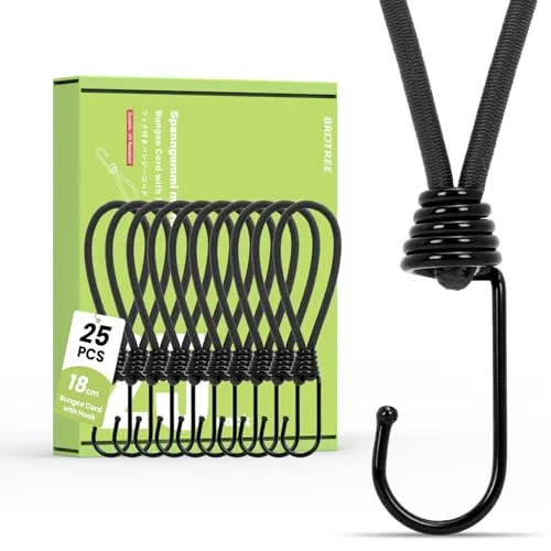 Brotree Spanngummi mit Haken 25 Stück 18cm Expander mit Haken Kurz Gummispanner Planenspanner mit Haken für Plane, Zelte, Banner, Anhängerplane und Netze