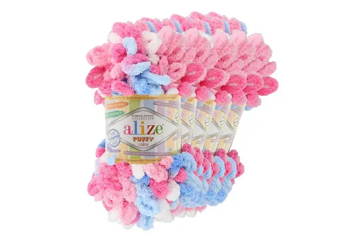 Alize 5 x 100g Strickgarn ALIZE Puffy Color – Stricken ohne Nadeln - ALIZE Puffy Color ist ein super dickes, weiches Strickgarn, das das Stricken ohne Nadeln ermöglicht. Ideal für kuschelige Decken und Mützen – einfach und schnell für kreative Projekte!