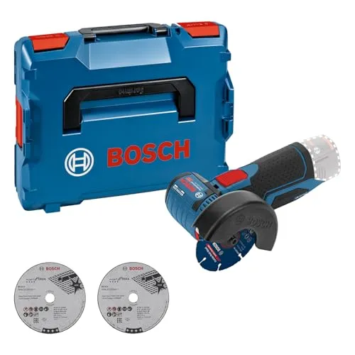 Bosch Professional 12V System Akku Winkelschleifer GWS 12V-76 - Kompakt und ergonomisch, inklusive 2 Trennscheiben und L-BOXX für maximale Flexibilität auf der Baustelle