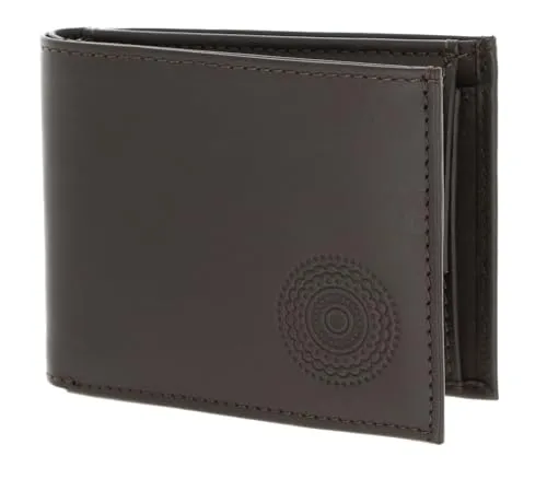 Oxmox Leder Geldbörse Leather RFID Protect Pocketbörse Circle Bloom Embossed Brown Dunkelbraun