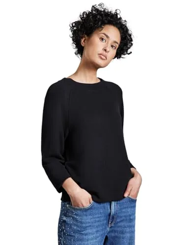 STREET ONE Damen A322779 Strick-Look Shirt, Deep Tint Blue, 36 EU - Jungenmode: Trendiges Damenshirt mit U-Boot-Ausschnitt und 3/4-Ärmeln, ideal für lässige Outfits und bequem durch den Materialmix mit Stretchanteil.