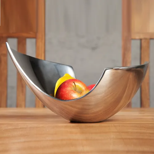 DEKO SCHALE ONDA | 24 cm, silber, Aluminium - Teller & Schalen – stilvolle, geschwungene Obstschale aus poliertem Aluminium, ideal für moderne Wohnräume und als elegantes Deko-Element.