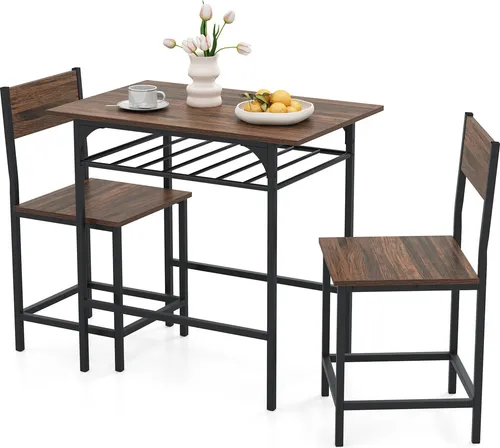 COSTWAY 3-teilige Essgruppe mit Esstisch und 2 Stühlen