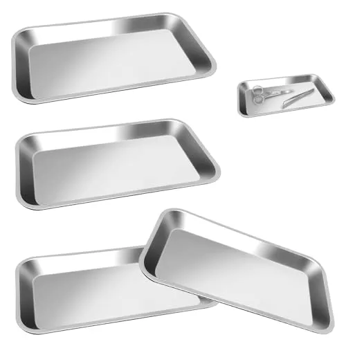 Stück Instrumententablett, 22,5x11,5 cm Labor Tablett, Edelstahl Tablett Klein, Labortablett, Trays Laborschalen, Wiederverwendbare Tabletts für Labor Servierplatten 4