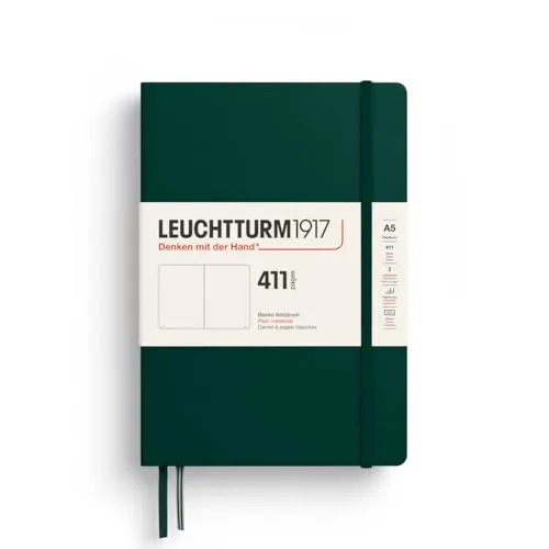 Leuchtturm1917 Notizbuch 411 Medium A5 Hardcover Forest Green - Notizbuch für kreative Köpfe, mit hochwertigem FSC-zertifiziertem Papier und praktischen Extras wie Lesezeichen und Falttasche. Ideal für Notizen, Skizzen und Ideen.