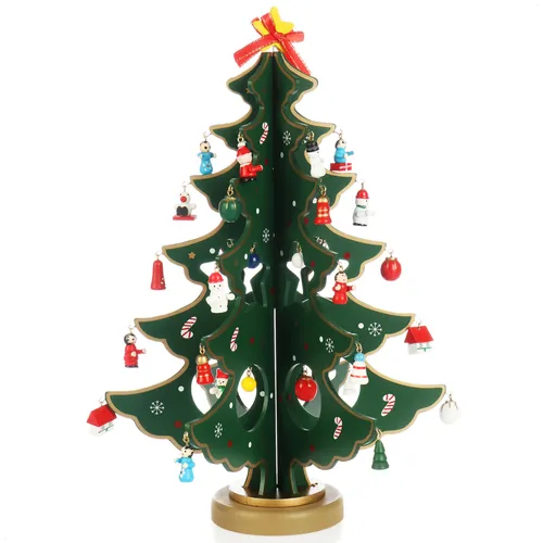 com-four® Mini-Weihnachtsbaum aus Holz - Künstlicher Tannenbaum für Schreibtisch - Künstliche Weihnachtsbäume: Dekorativer Mini-Weihnachtsbaum mit 45 Ornamenten, ideal für kreative Kinder und vielseitig einsetzbar im ganzen Zuhause!