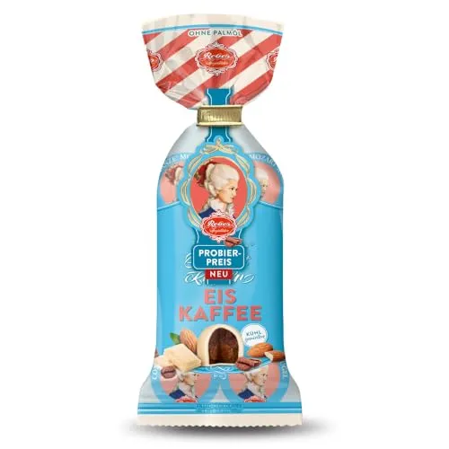 Reber Eiskaffee Constanze Mozart-Kugeln Tüte, 8er Packung, Kugeln aus weißer Schokolade mit Mokka Marzipan, Gefüllt mit Pistazien, Marzipan, Mandeln, Haselnuss-Nougat, 160g (8 Stück)