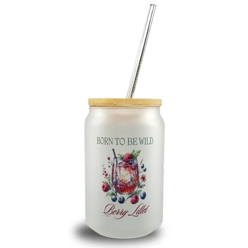 speecheese Trinkglas mit Bambusdeckel Spruch Wild Berry Lillet mit | Bambusdeckel mit Born to be wild Berry Lillet Getränk Aperitif fruchtig beerig das perfekte Sommergetränk für die