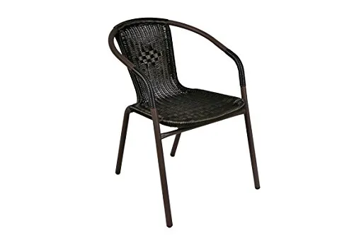 NEXOS Bistrostuhl Montpellier aus Poly-Rattan mit Stahlgestell – Farbe: Dunkel-Braun
