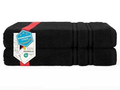 Hammetex 2er Badetücher Set, 100% Baumwolle in schwarz von Hammetex